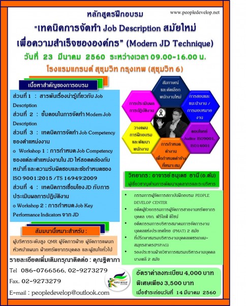 เทคนิคการจัดทำ Job Description สมัยใหม่ เพื่อความสำเร็จขององค์กร (Modern JD Technique)