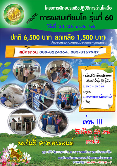 อบรม หลักสูตรโครงการ การฝึกอบรมเชิงปฏิบัติการด้านโคเนื้อ
