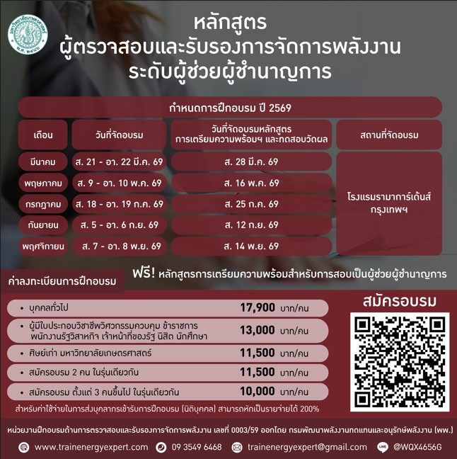 หลักสูตรผู้ตรวจสอบและรับรองการจัดการพลังงาน ระดับผู้ช่วยผู้ชำนาญการ