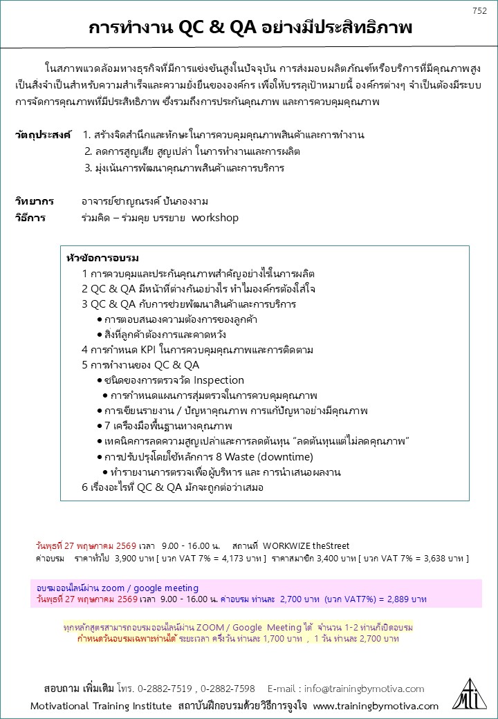 การทำงาน QC & QA อย่างมีประสิทธิภาพ