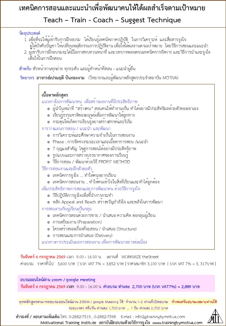 เทคนิคการสอนและแนะนำ teach-train-coach-suggest